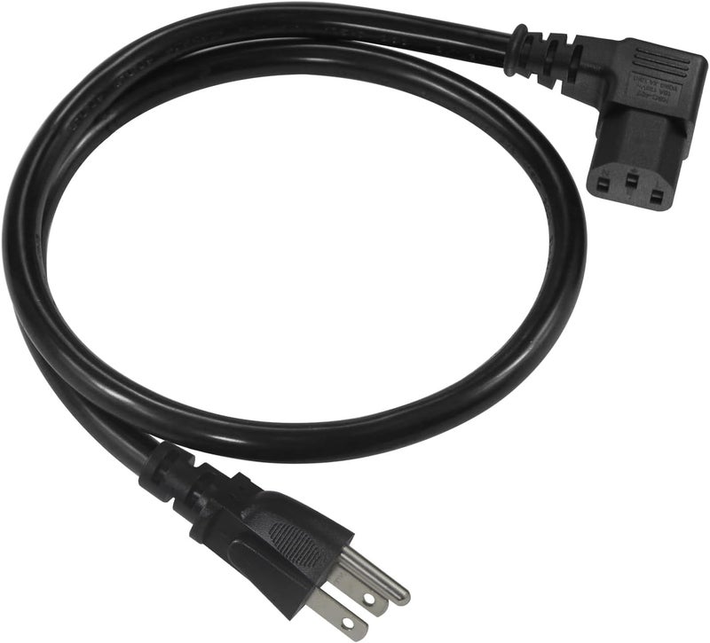 SPARKING 2FT 90 Degree Computer Monitor Power Cord - Straight Plug NEMA 5-15P to Right Angle C13 Power Cord, 13A 125V, 16AWG, Black Replacement Angled Printer/TV 3 Prong AC Power Cord, PC Power Supply Cable - Image 1